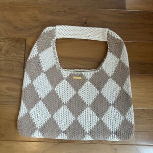 Kopari Tan and Cream Shoulder Bag with Geometric Design